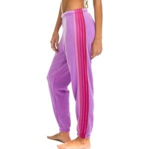 Aviator Nation Jogger Sweatpants in Purple with Pink Stripes